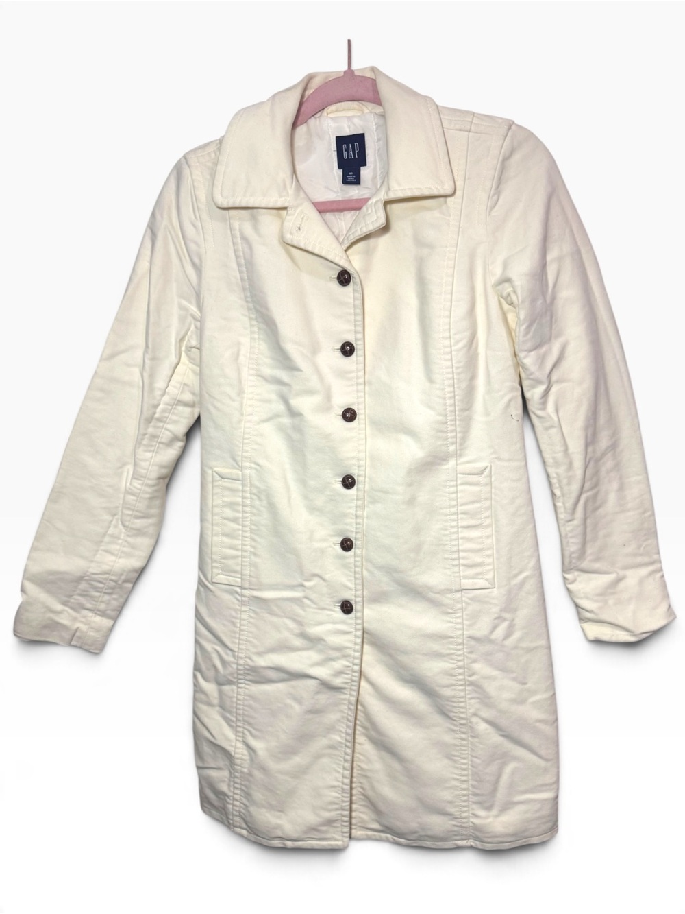 Vintage GAP Ivory Cotton Button Front Coat XS Quilted Lining